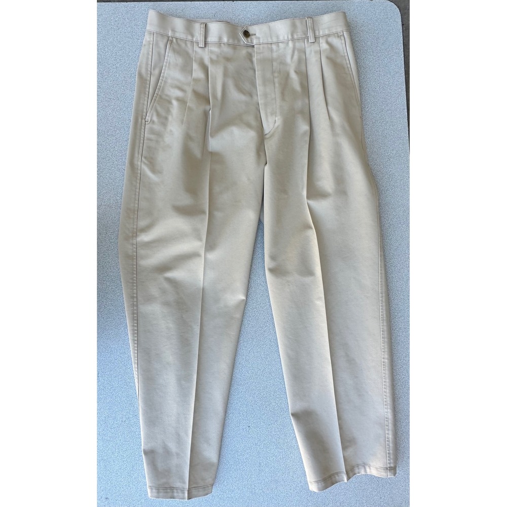 Nordstrom Smartcare Mens Pleated Chinos Tan Khaki Cotton Pants 36x29 MV95388MN